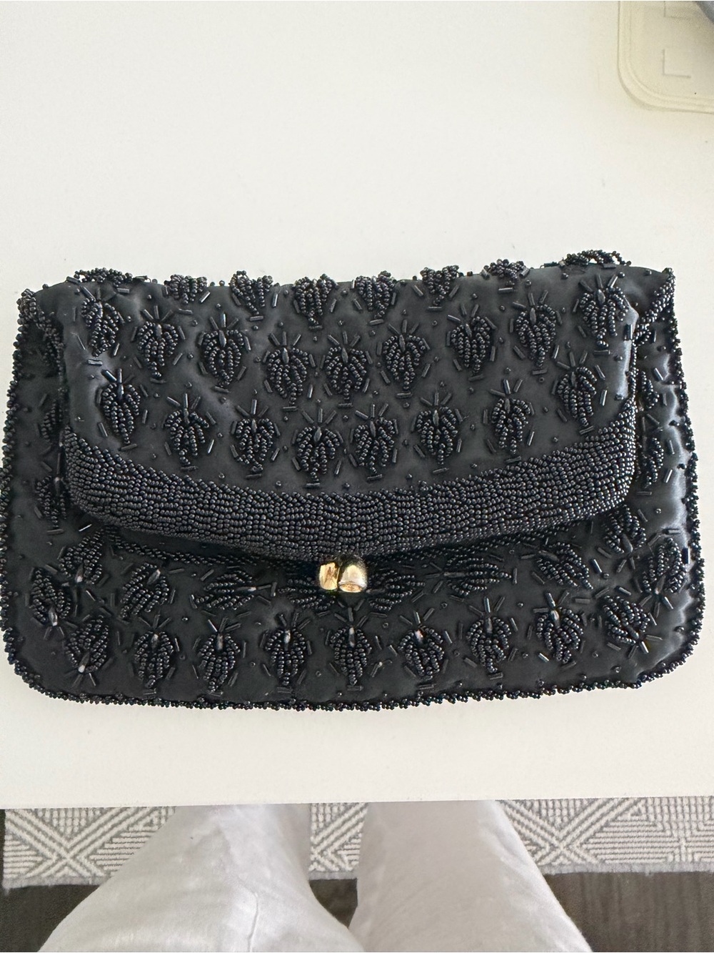 Black Beaded Evening Clutch - Elegant Women's Bag